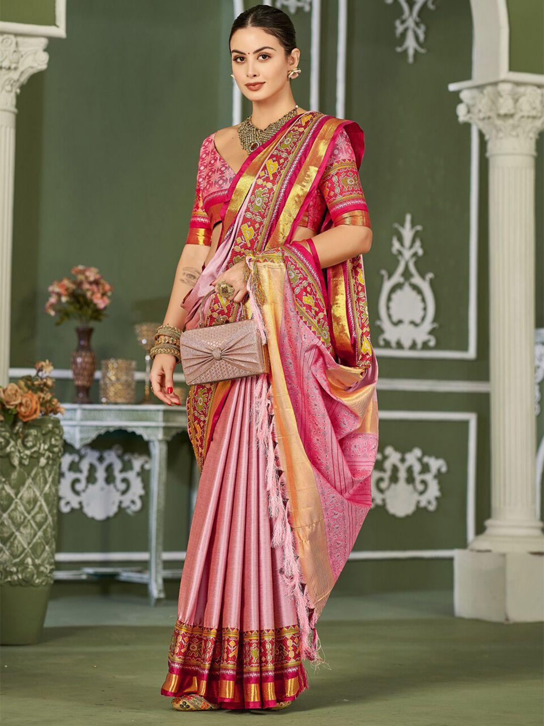 winklecart peach-coloured woven design zardozi pure silk designer mysore silk saree