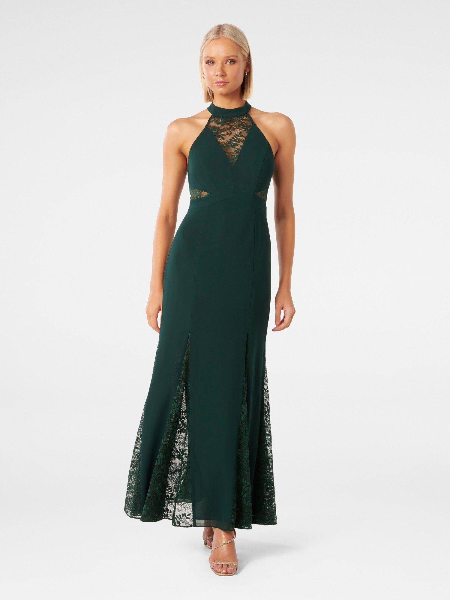 winslet lace splice green maxi dress