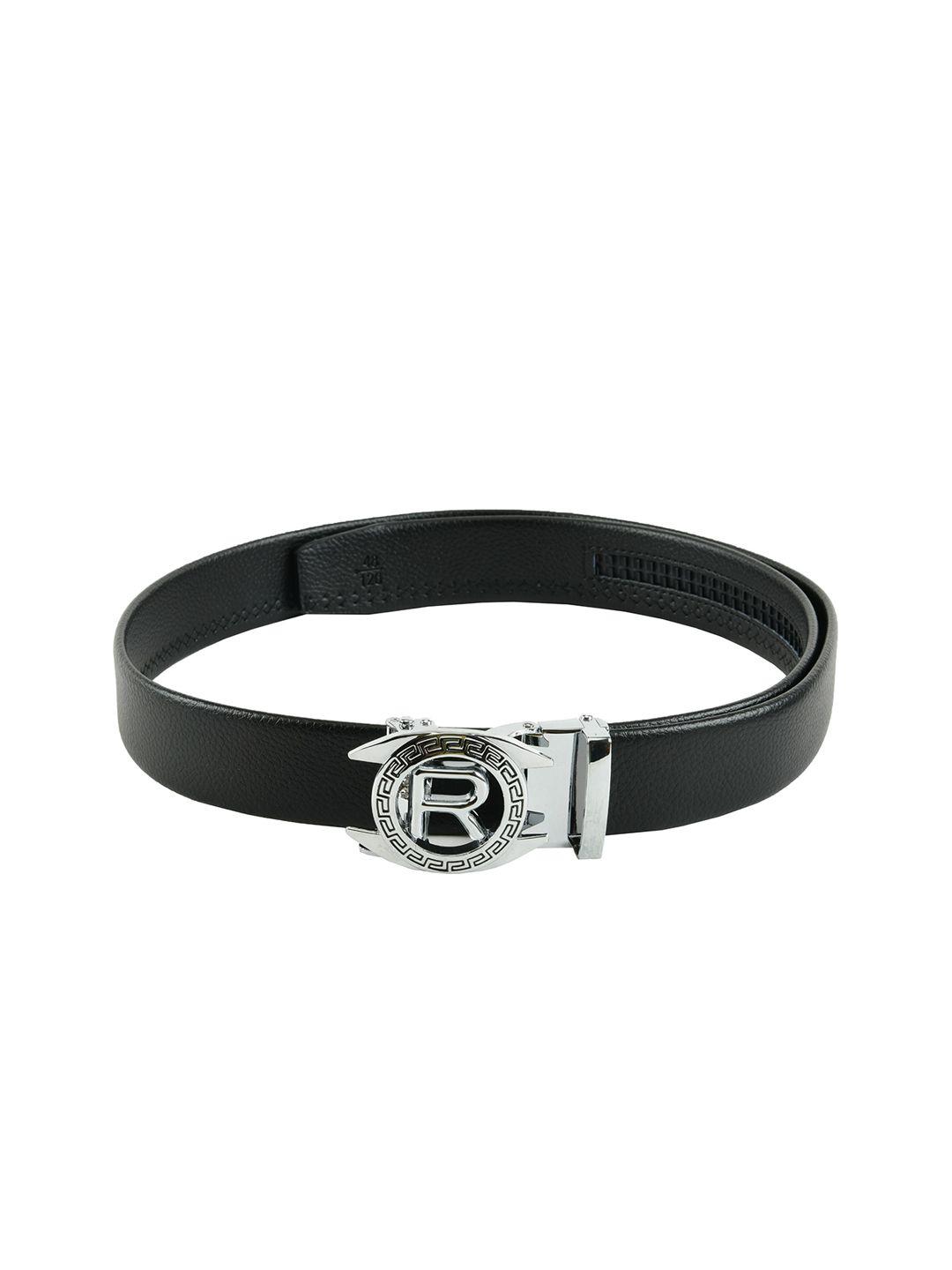 winsome deal men black & silver-toned solid leather belt
