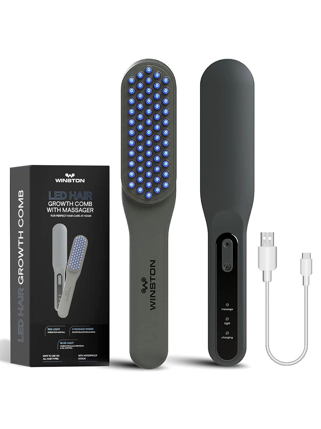 winston led hair growth therapy comb with vibration mode & red and blue light - grey