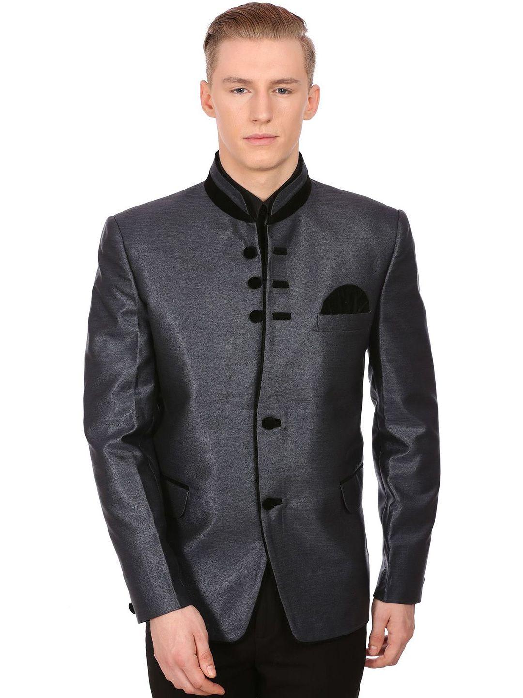 wintage charcoal grey single-breasted tailored fit ethnic bandhgala blazer