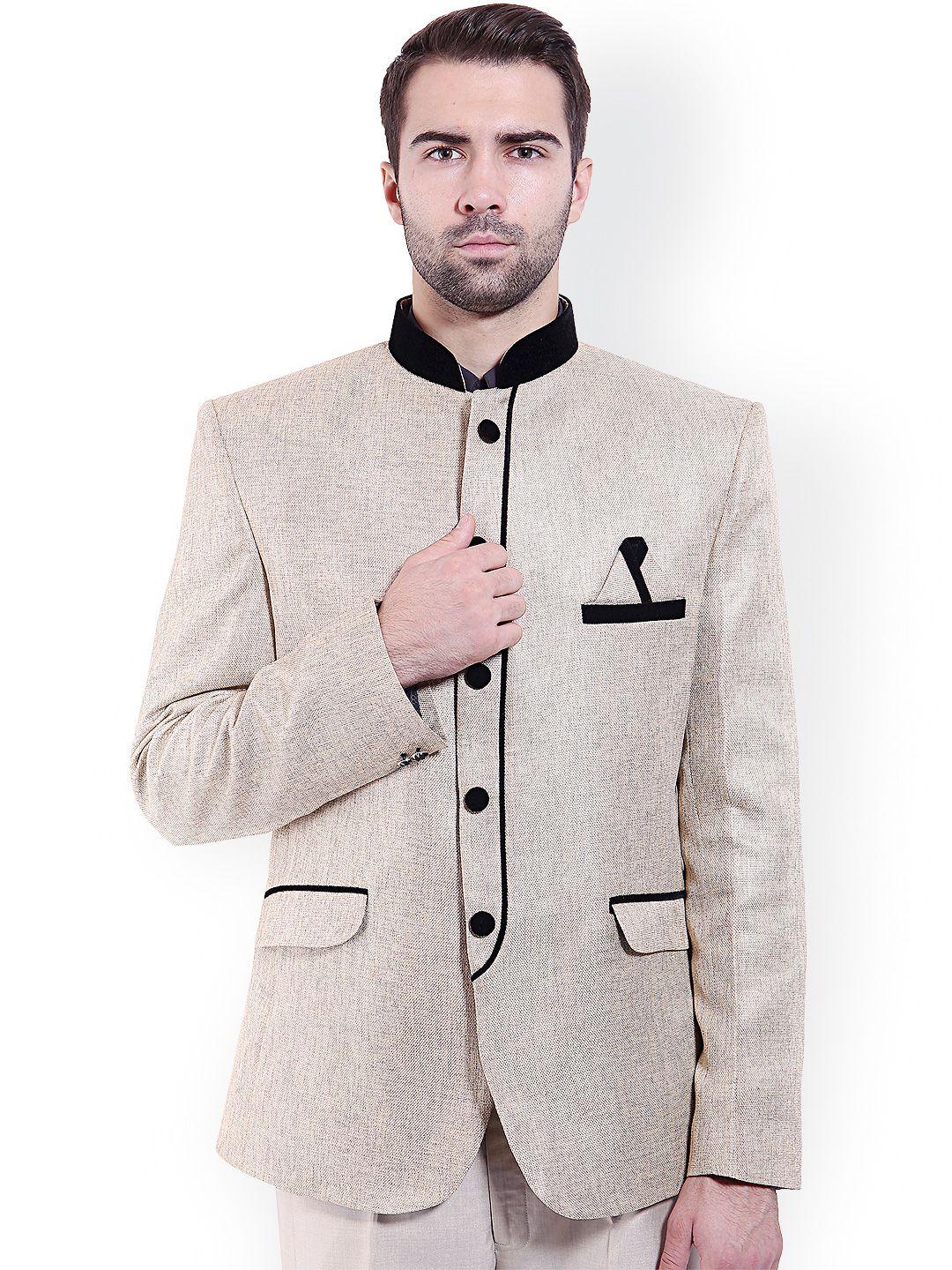 wintage cream-coloured tailored fit ethnic bandhgala blazer