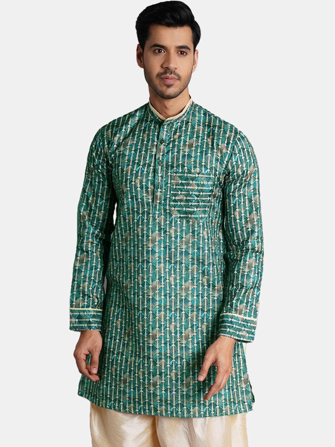 wintage geometric printed mandarin collar silk cotton kurta