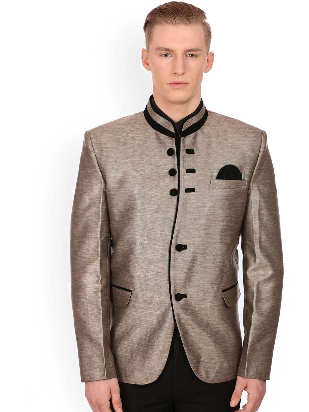 wintage gold solid tailored fit ethnic bandhgala blazer