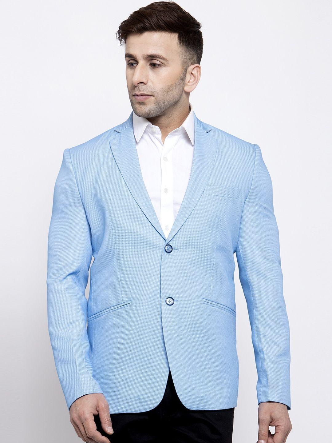 wintage men blue solid tailored-fit single-breasted blazer