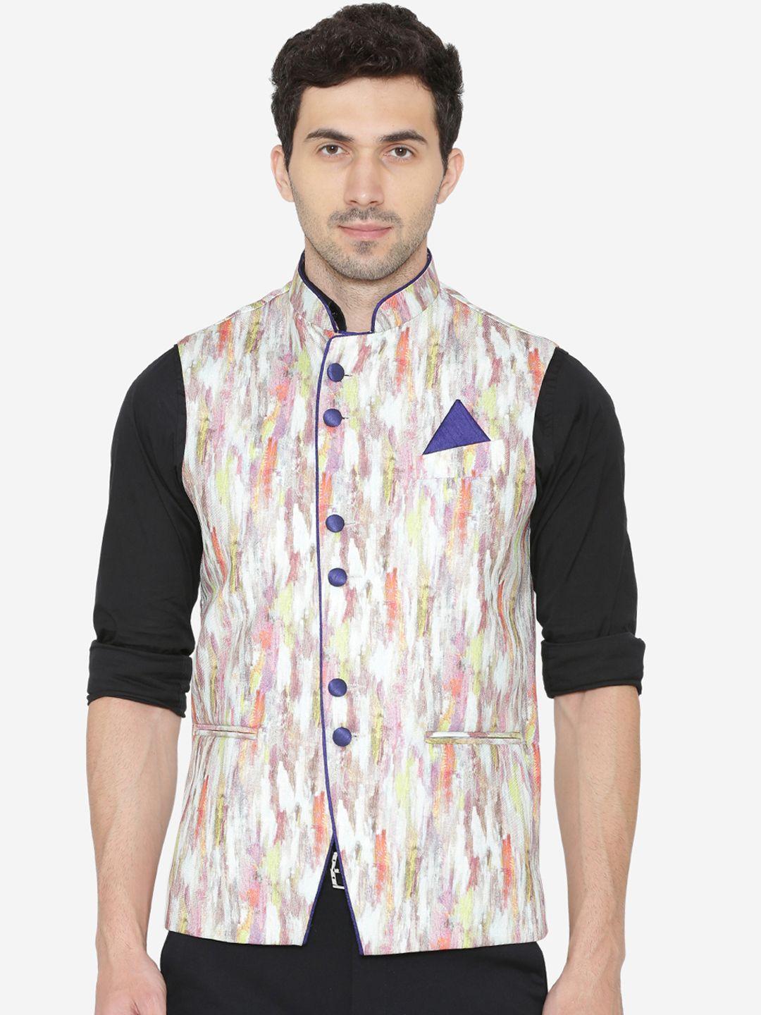 wintage men multicoloured printed nehru jacket