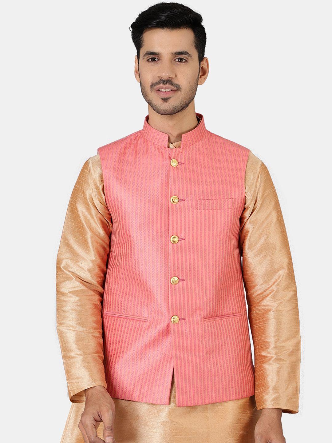wintage men pink striped nehru jacket