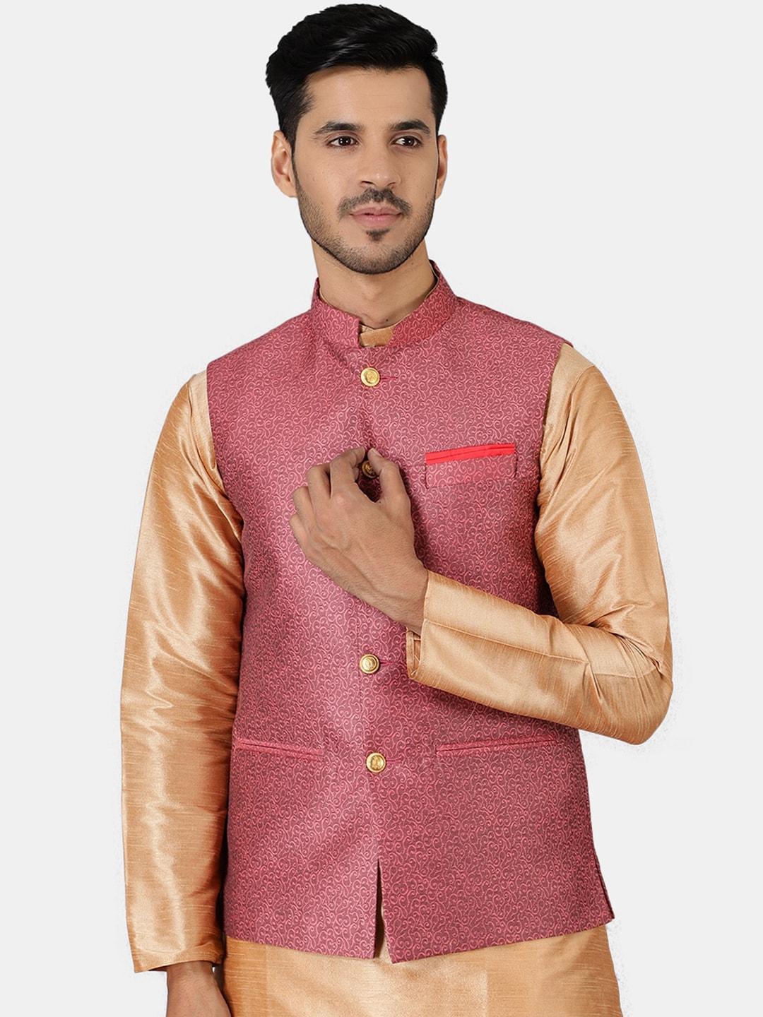 wintage-men-red-printed-banarasi-nehru-jacket