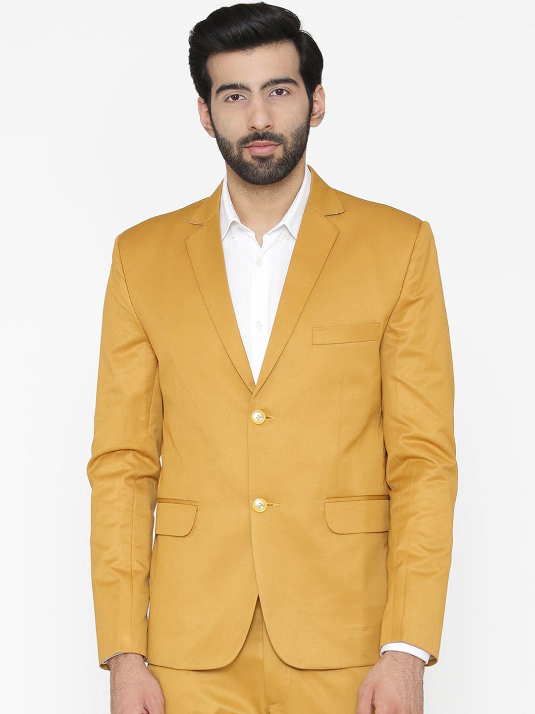 wintage men yellow solid tailored fit single-breasted formal blazer