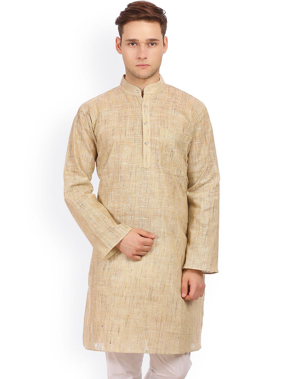 wintage beige & white linen & silk kurta pyjama