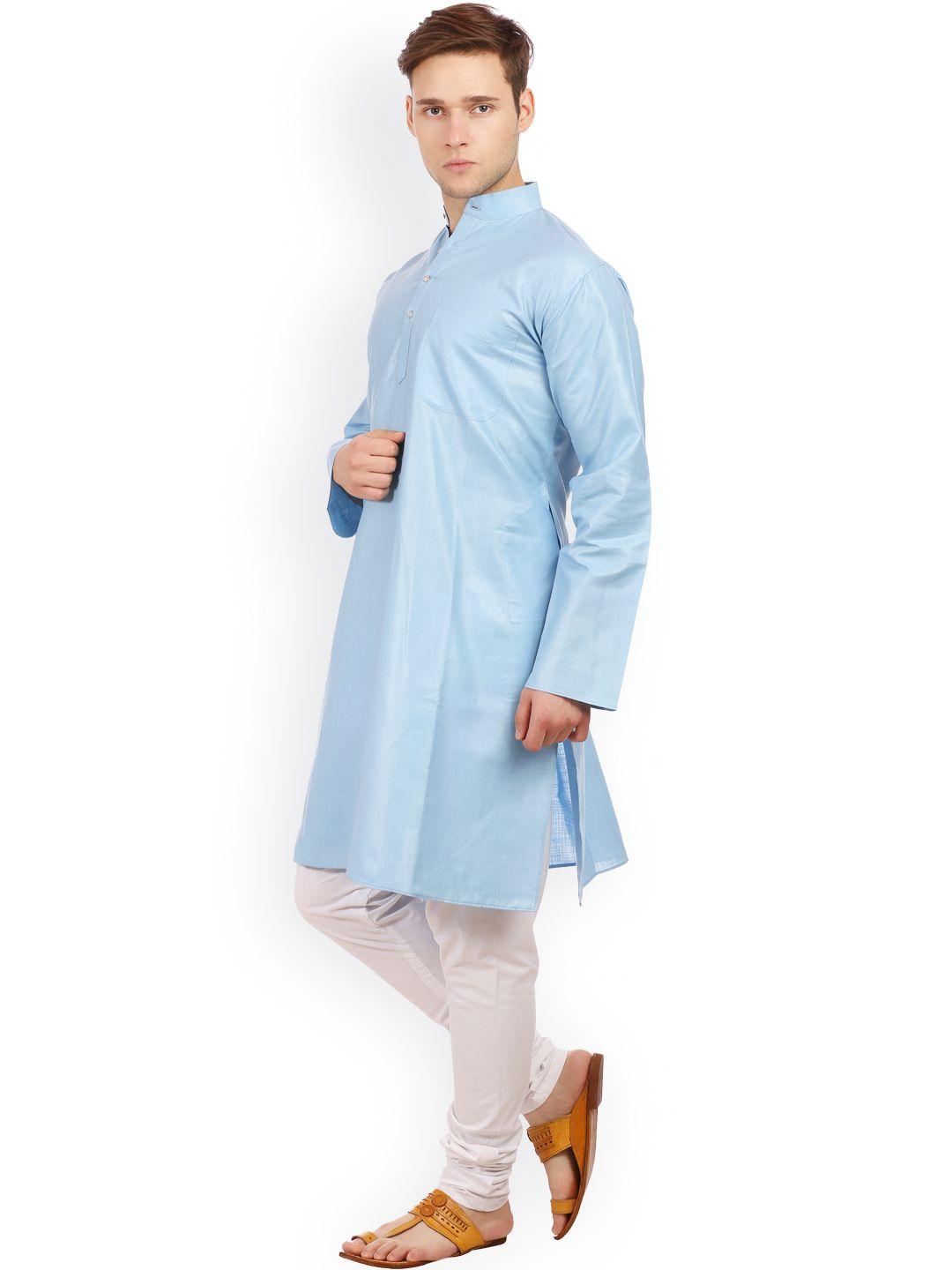 wintage blue & white cotton & silk kurta pyjama