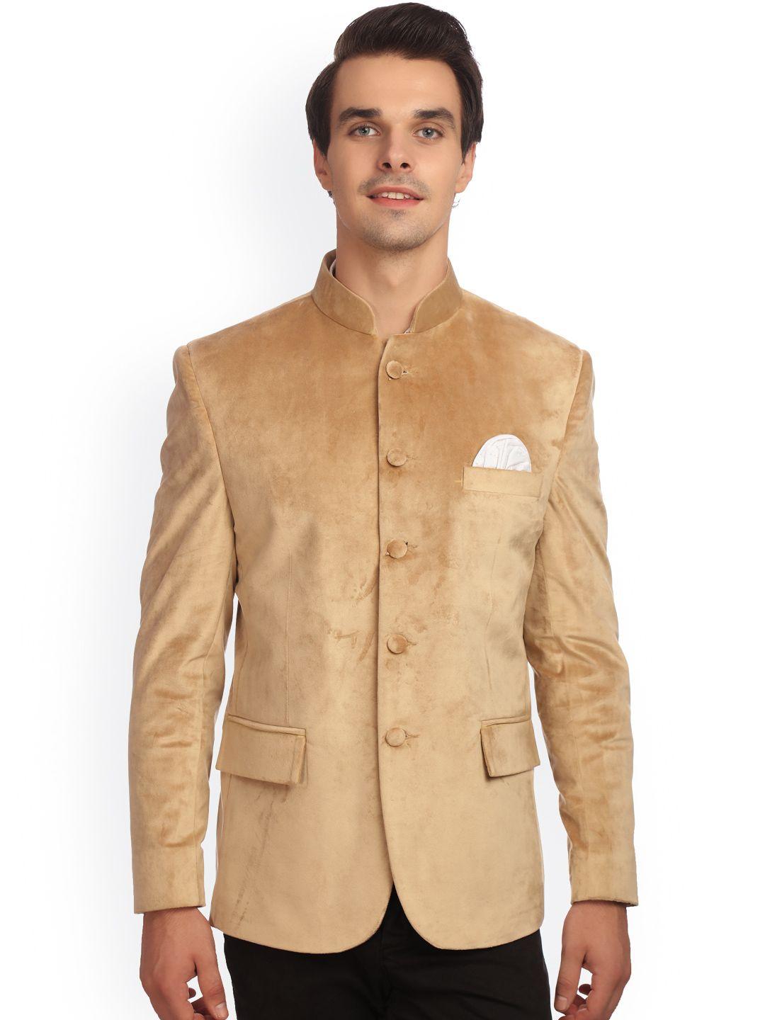 wintage brown solid tailored fit ethnic bandhgala blazer