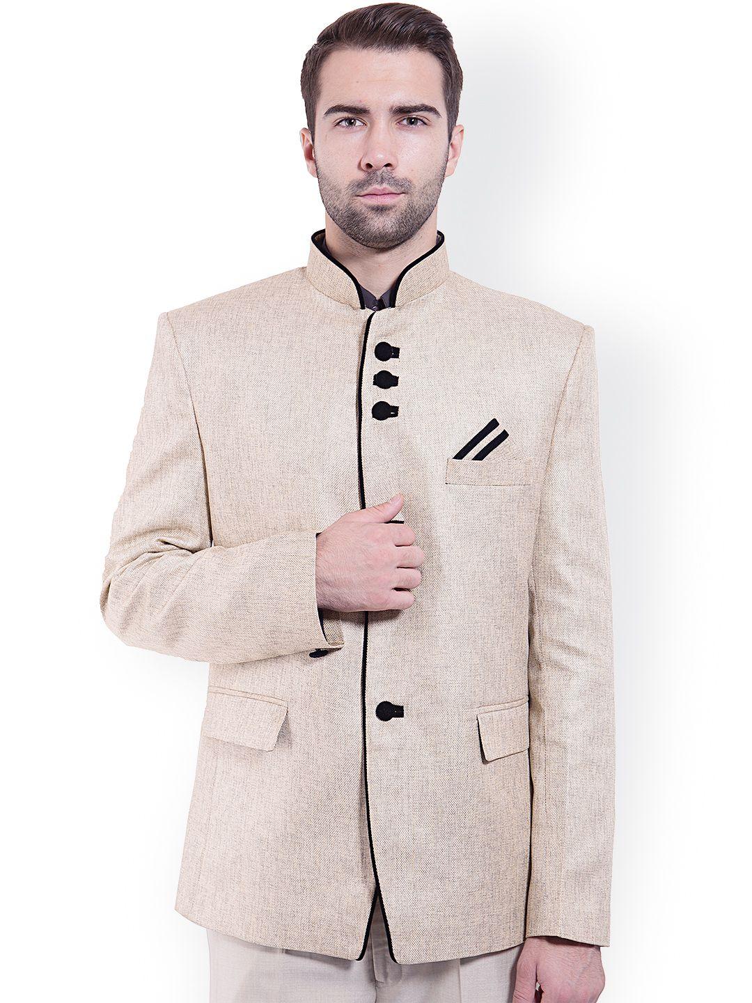 wintage cream-coloured tailored fit ethnic bandhgala blazer