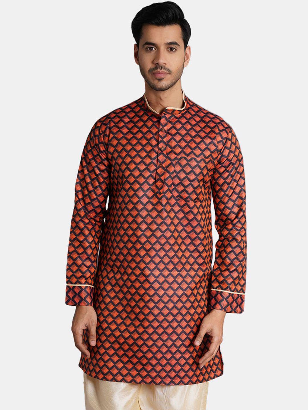 wintage geometric printed mandarin collar silk cotton kurta