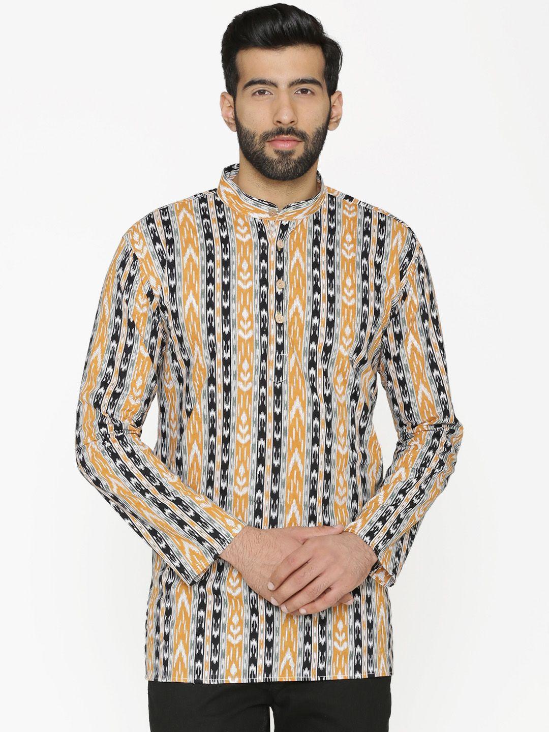 wintage men beige & black striped straight kurta