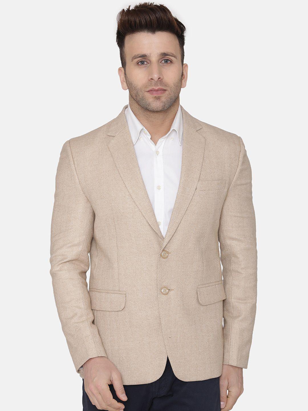 wintage men beige solid regular-fit single-breasted blazer