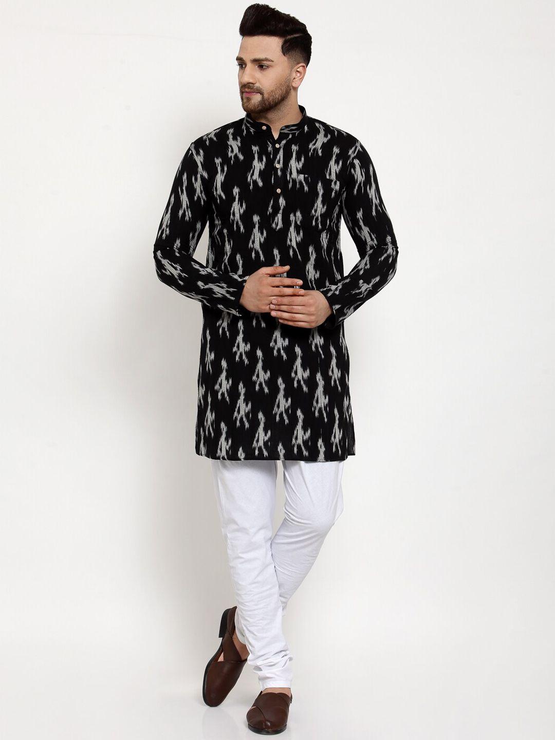 wintage men black printed kurta with pyjamas