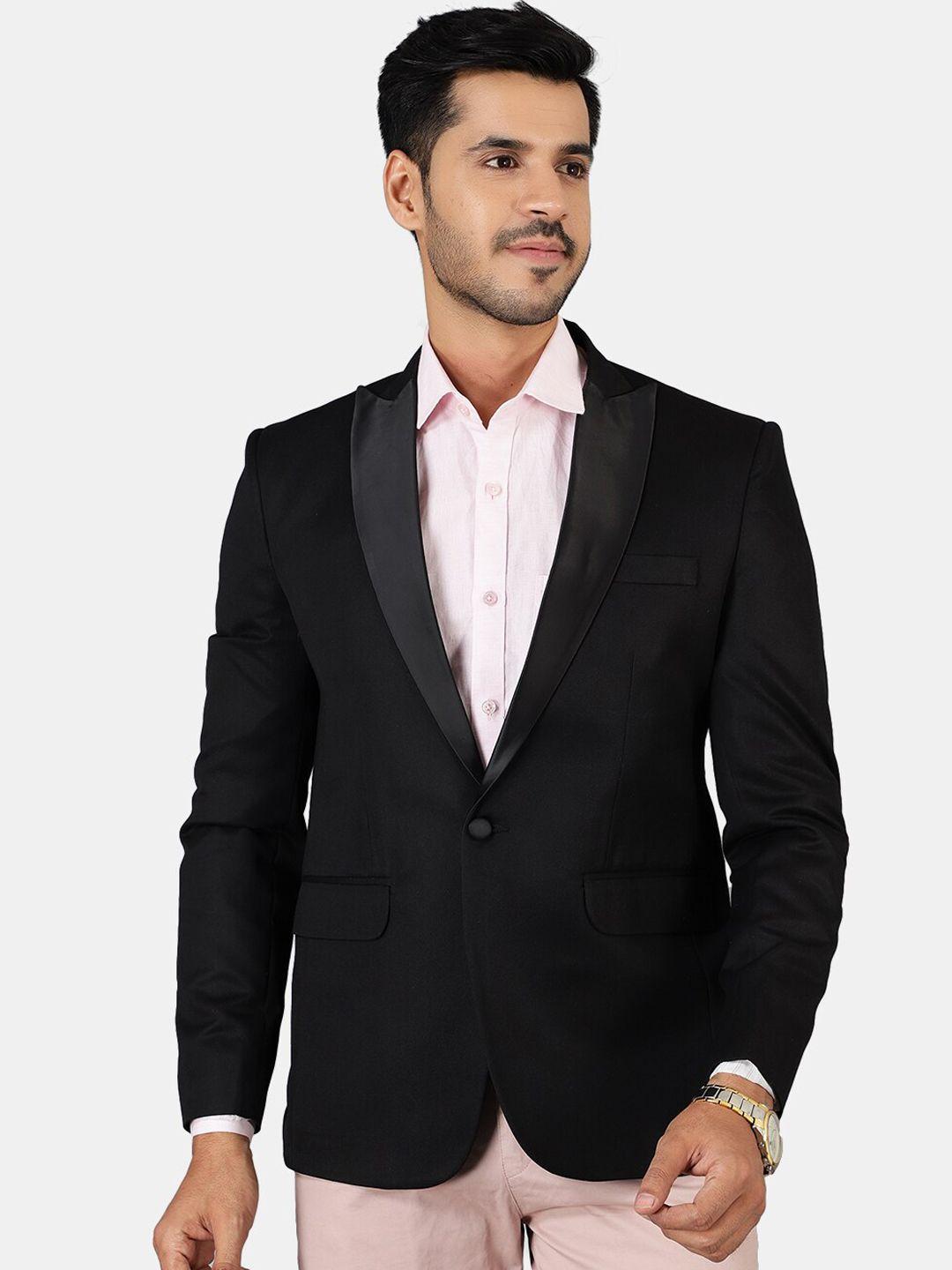 wintage men black solid cotton blazer