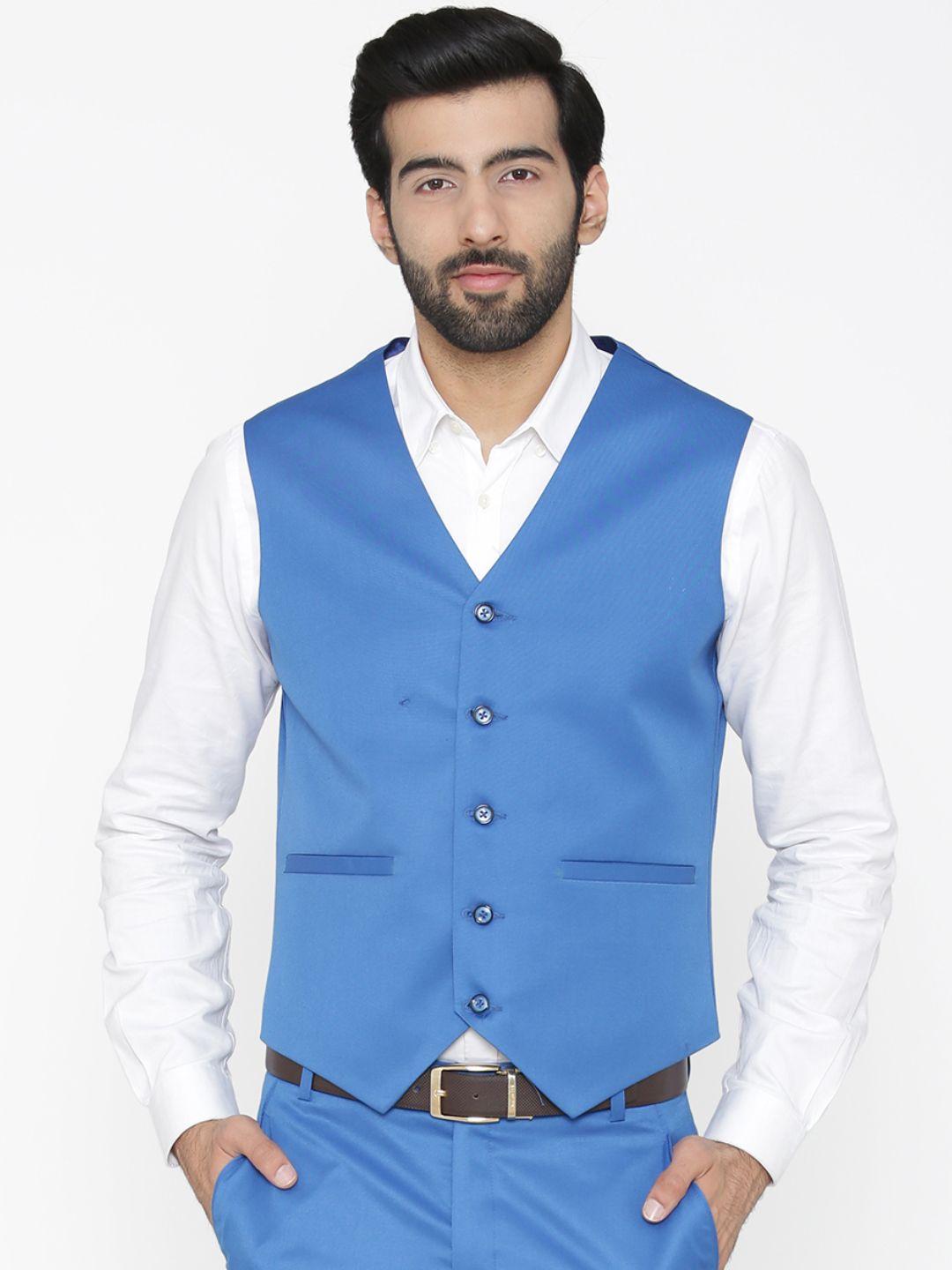 wintage men blue solid waistcoat