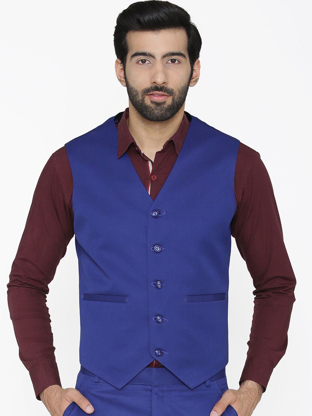 wintage men blue solid waistcoat