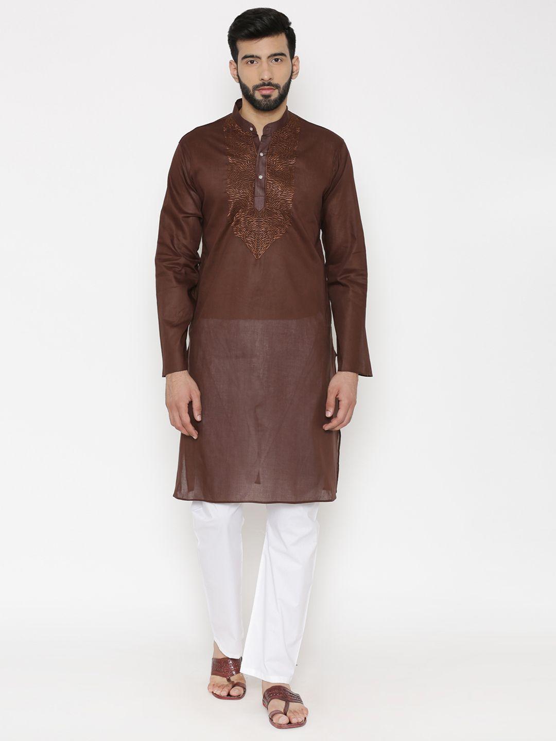 wintage men brown embroidered straight kurta