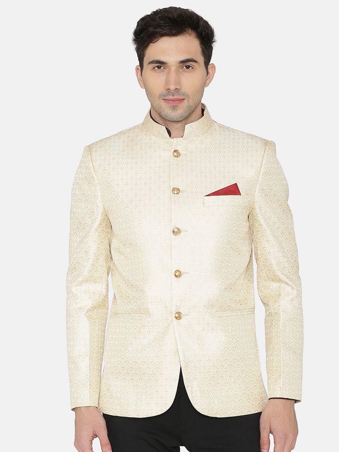 wintage men cream-coloured printed single-breasted blazer