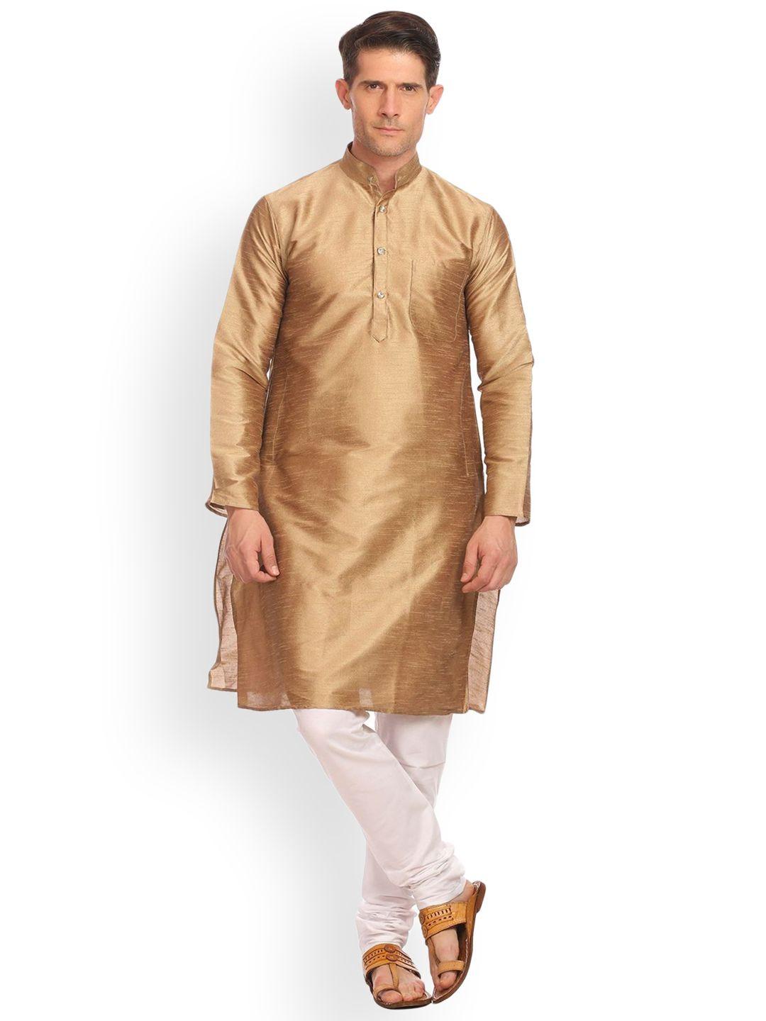 wintage men gold-toned solid straight banarasi kurta