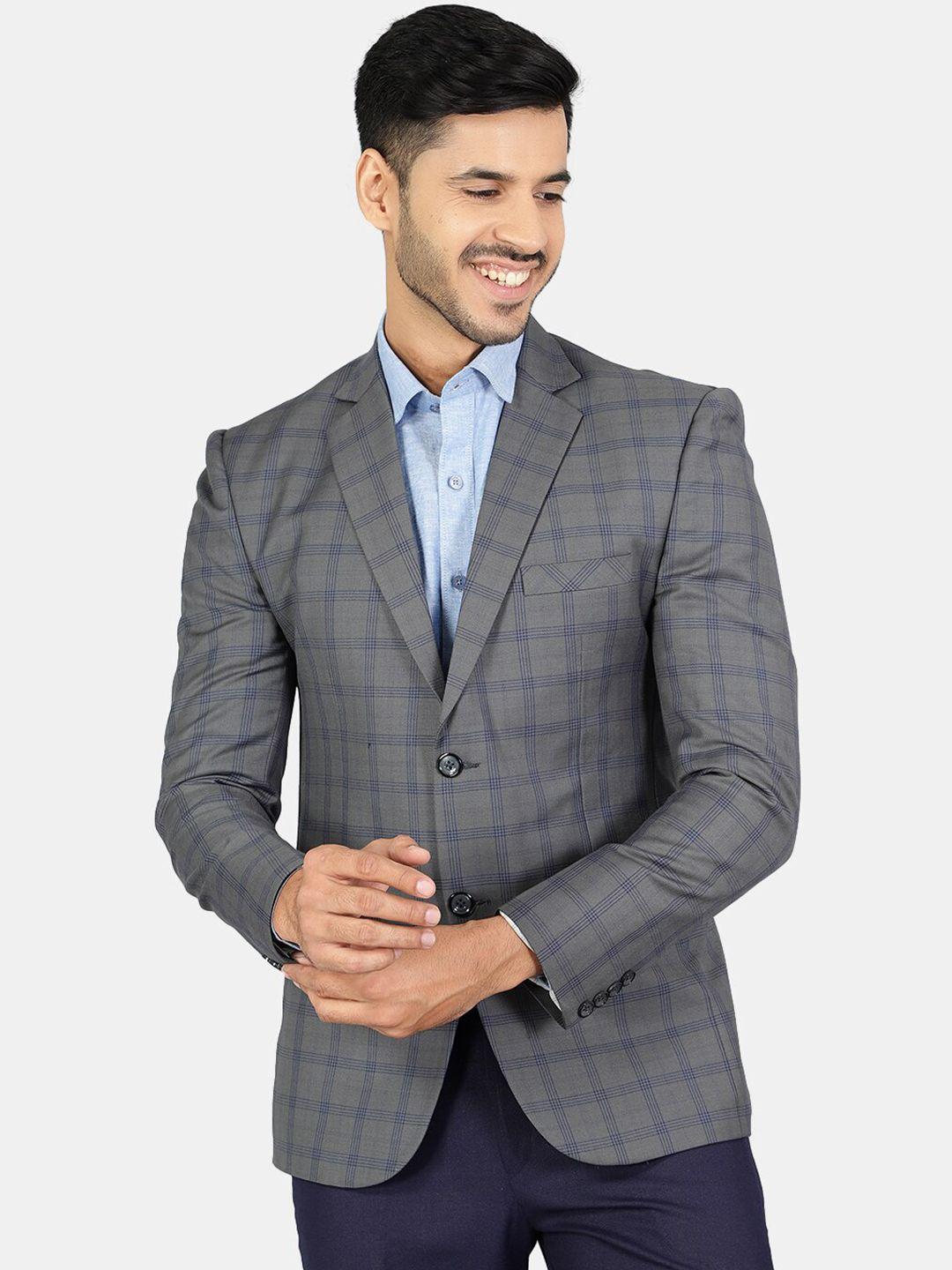 wintage men grey & blue checked single-breasted blazers