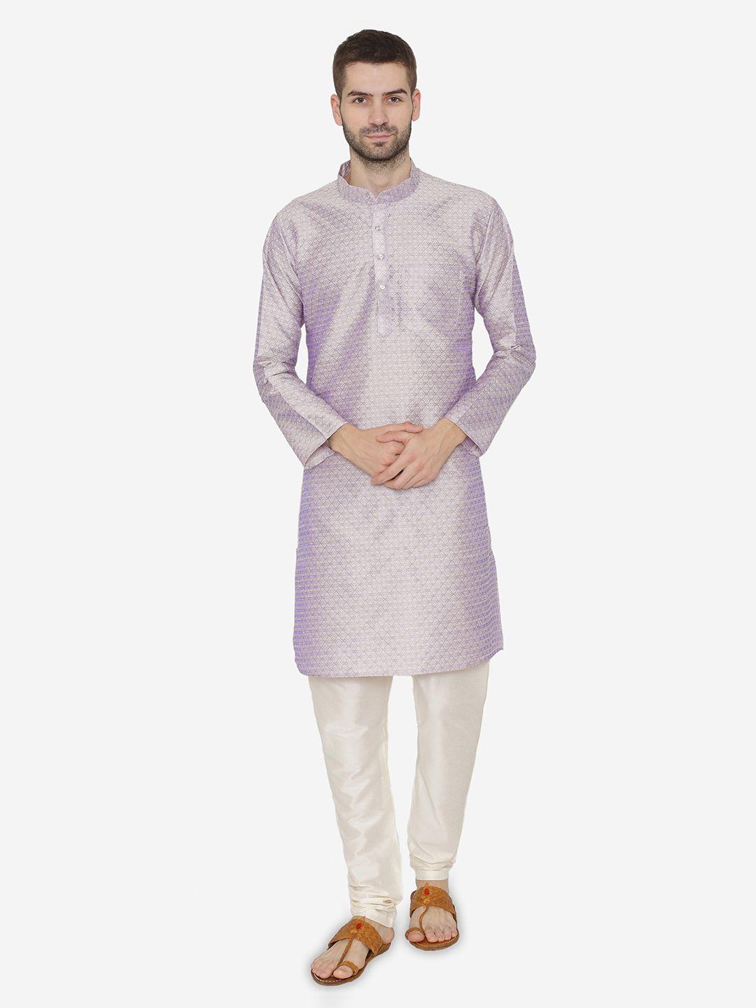 wintage men lavender & off-white self design kurta with churidar