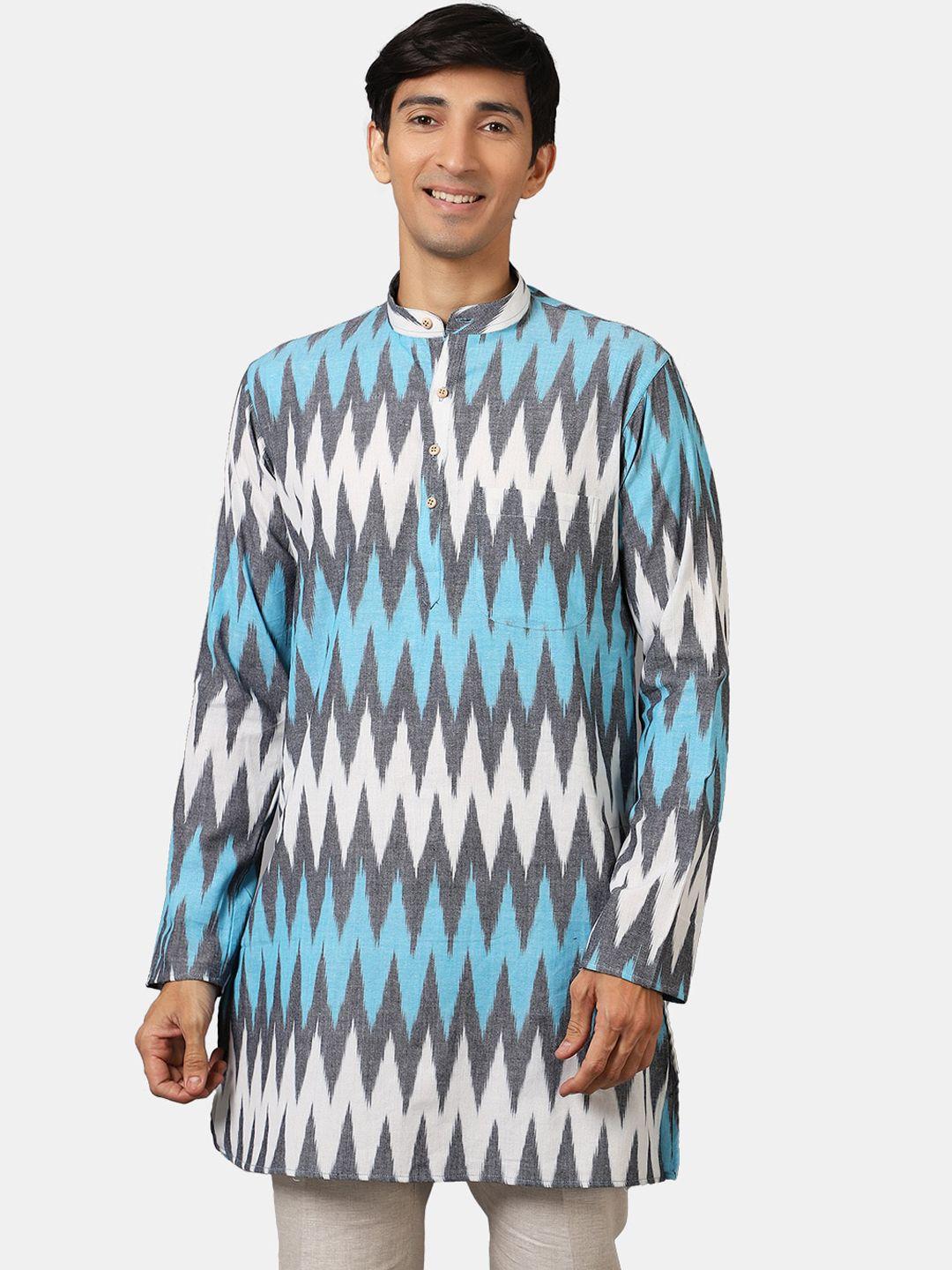 wintage men multicoloured geometric printed thread work kurta