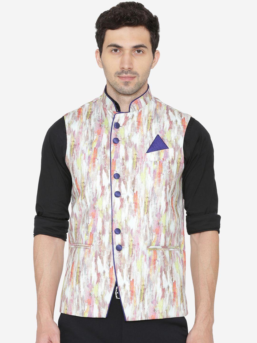 wintage men multicoloured printed woven nehru jacket