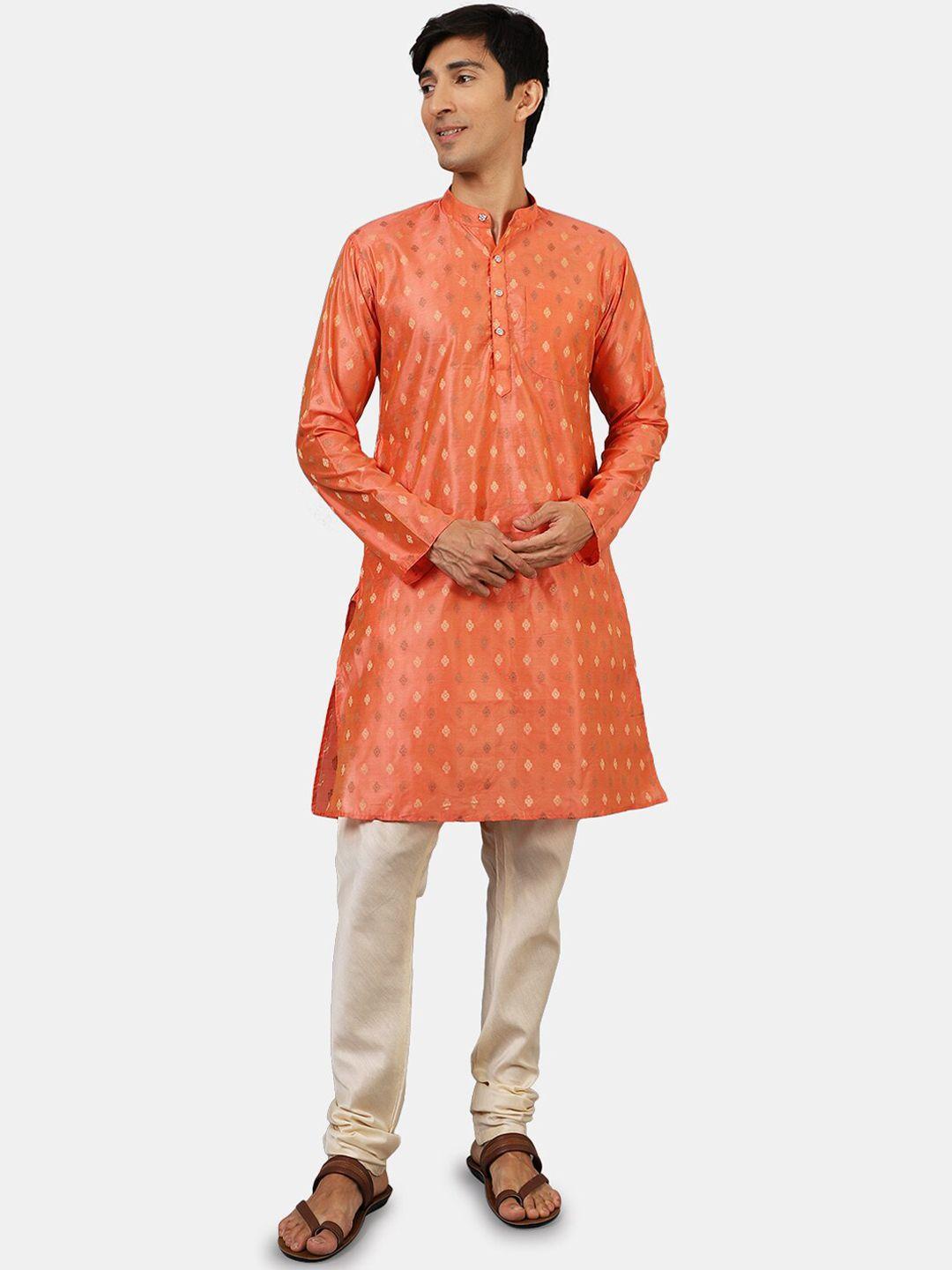 wintage men orange ethnic motifs kurta with churidar