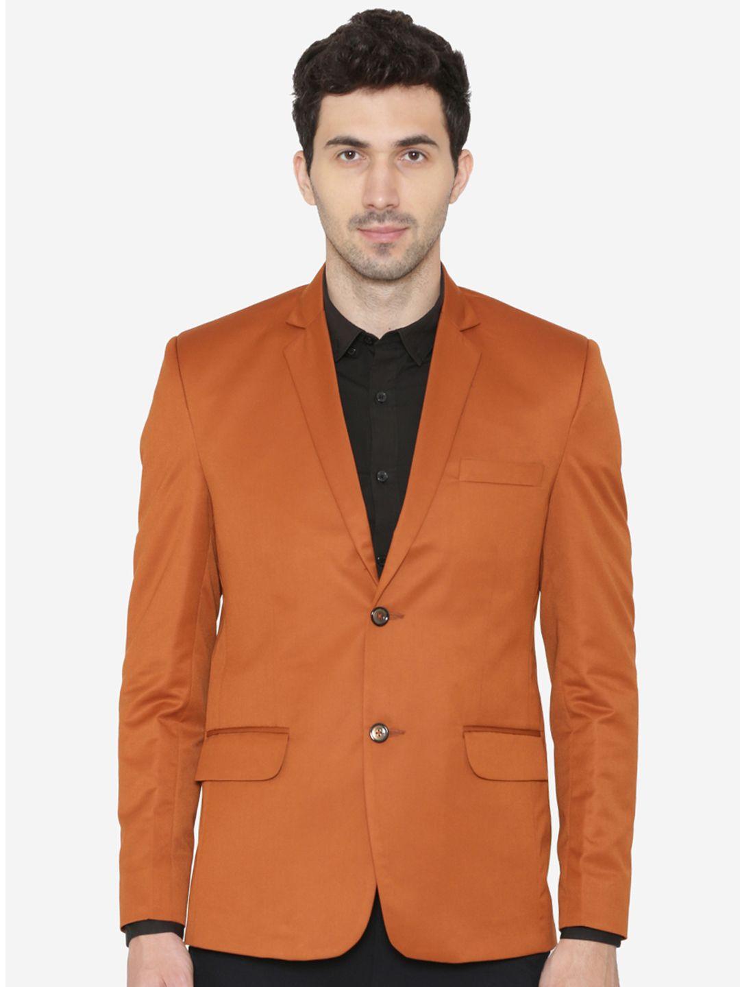 wintage men orange solid tailored fit single-breasted formal blazer