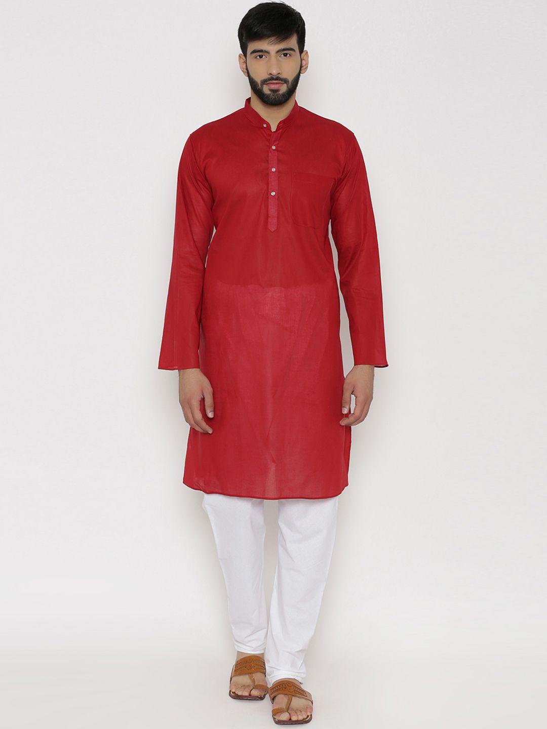 wintage men red & white solid kurta with pyjamas