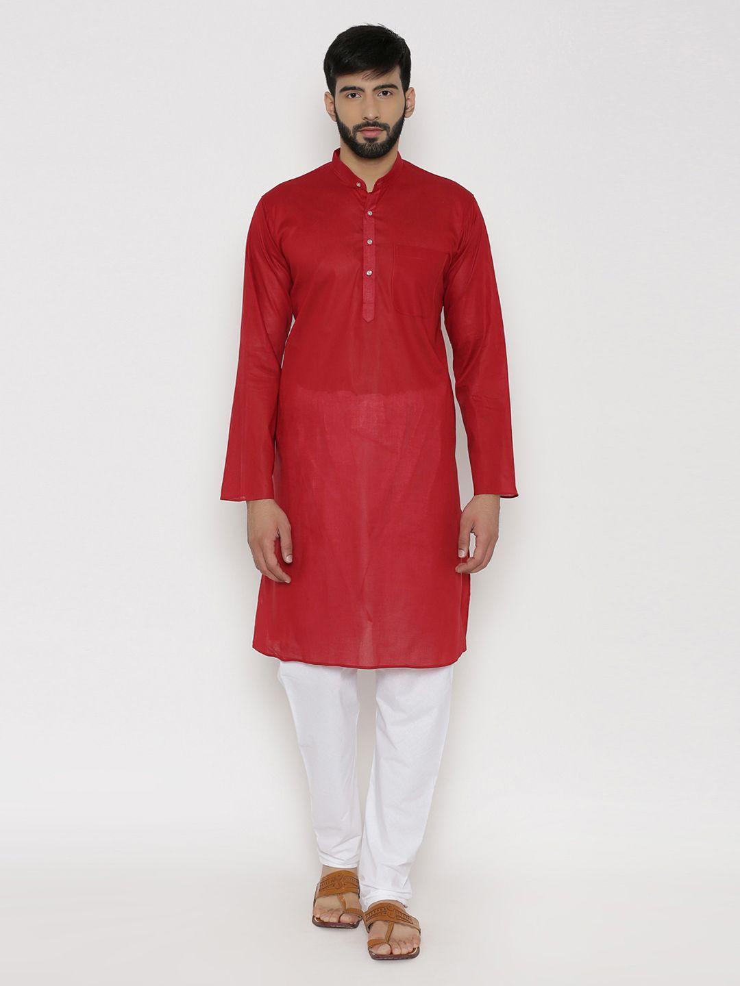 wintage men red solid kurta with pyjamas