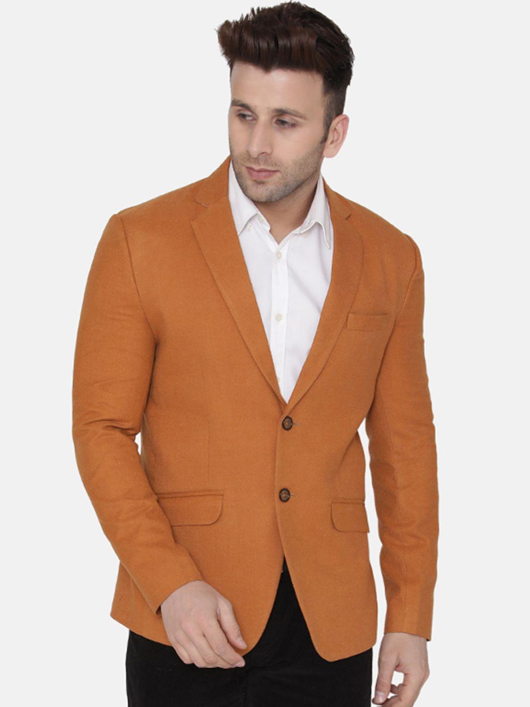 wintage men rust-coloured solid regular-fit single-breasted woolen blazer