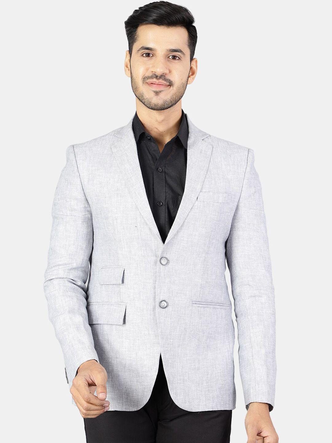 wintage men silver coloured solid pure linen single-breasted blazers