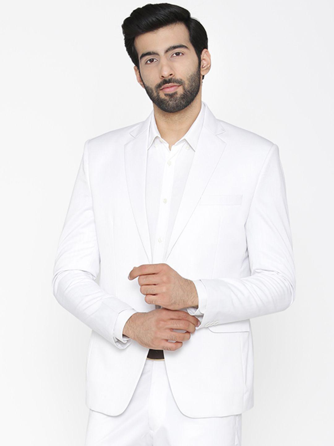 wintage men white solid tailored fit single-breasted formal blazer
