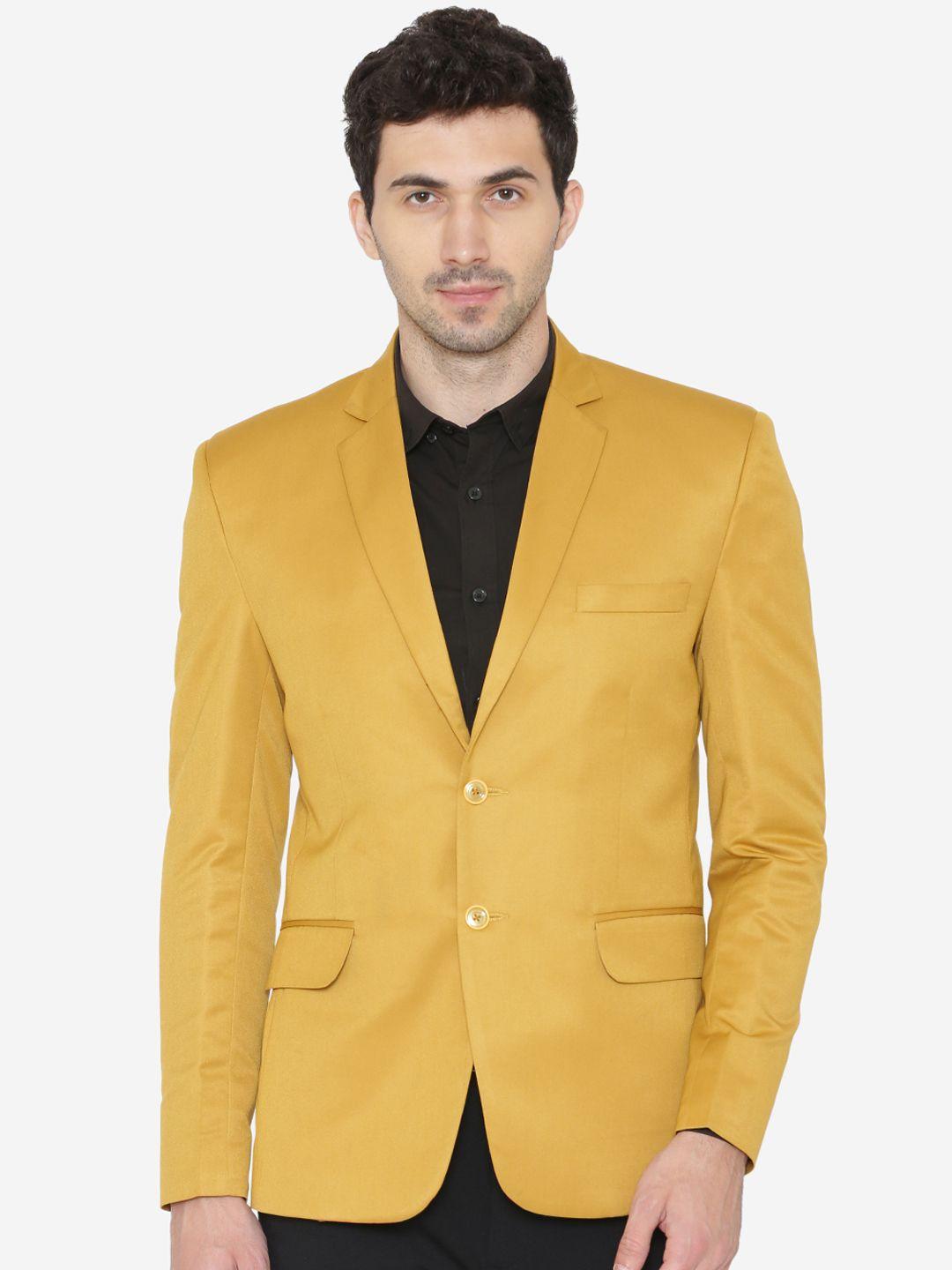 wintage men yellow solid tailored fit single-breasted formal blazer