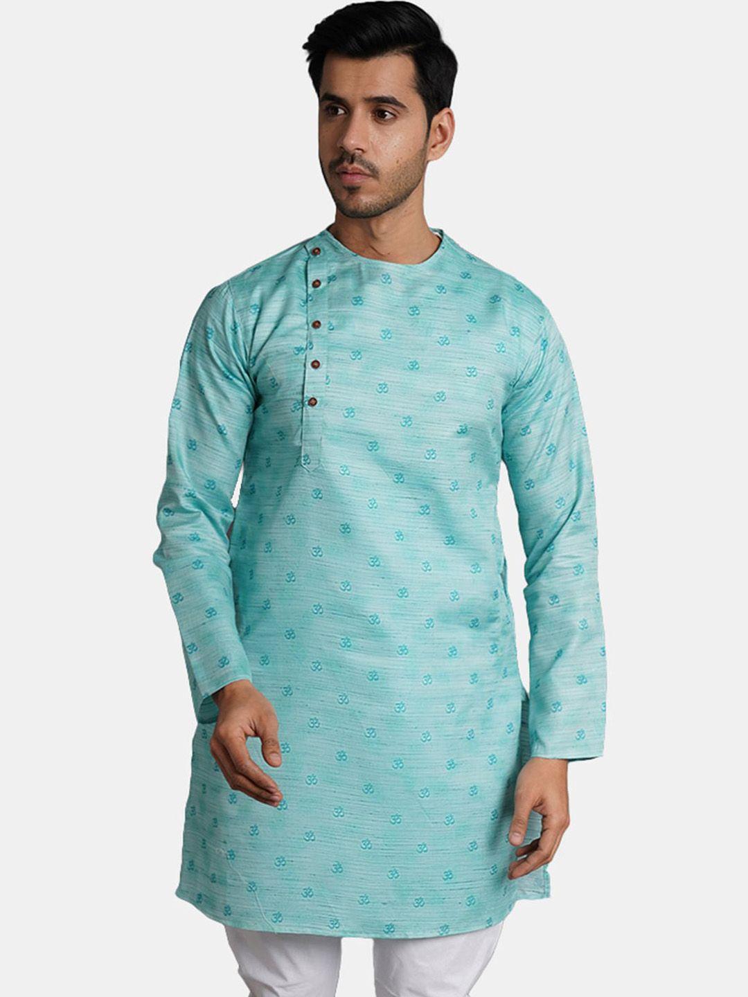 wintage quirky printed round neck silk cotton angrakha kurta