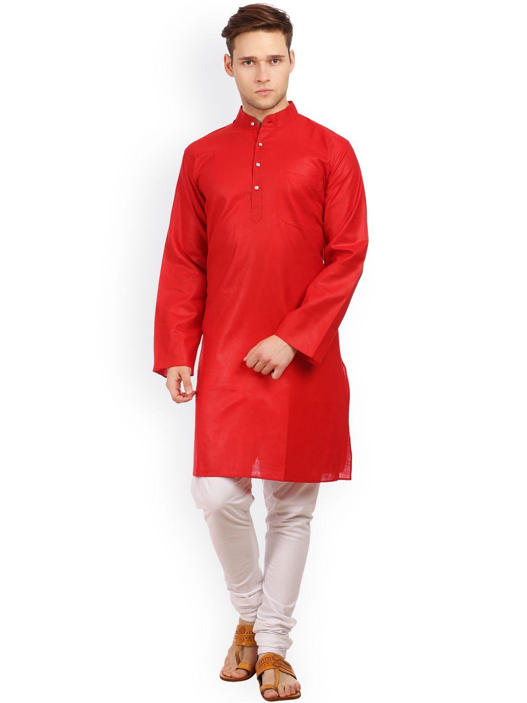 wintage red & white cotton & silk kurta pyjama