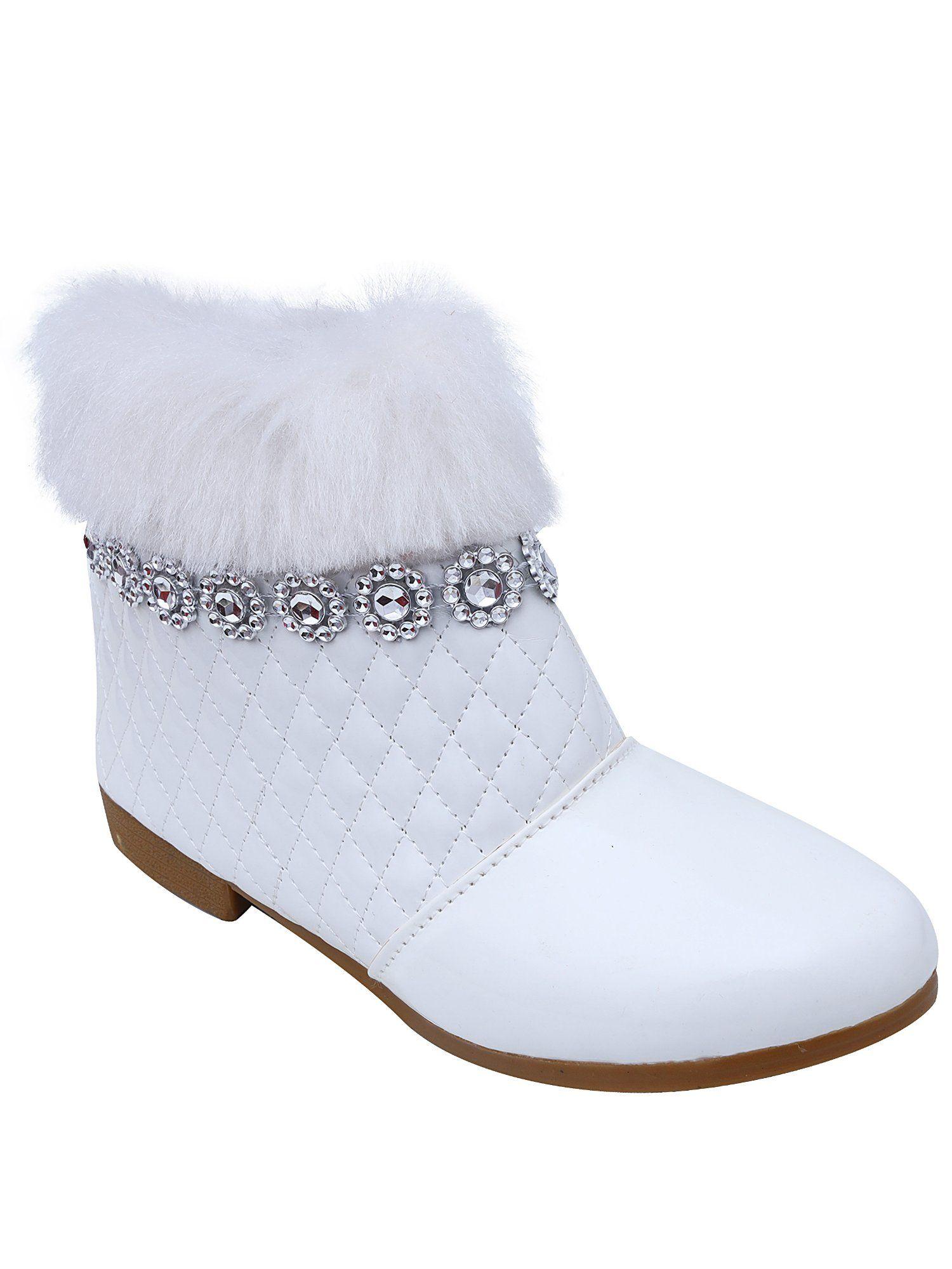 winter white boots for girls with bow applique