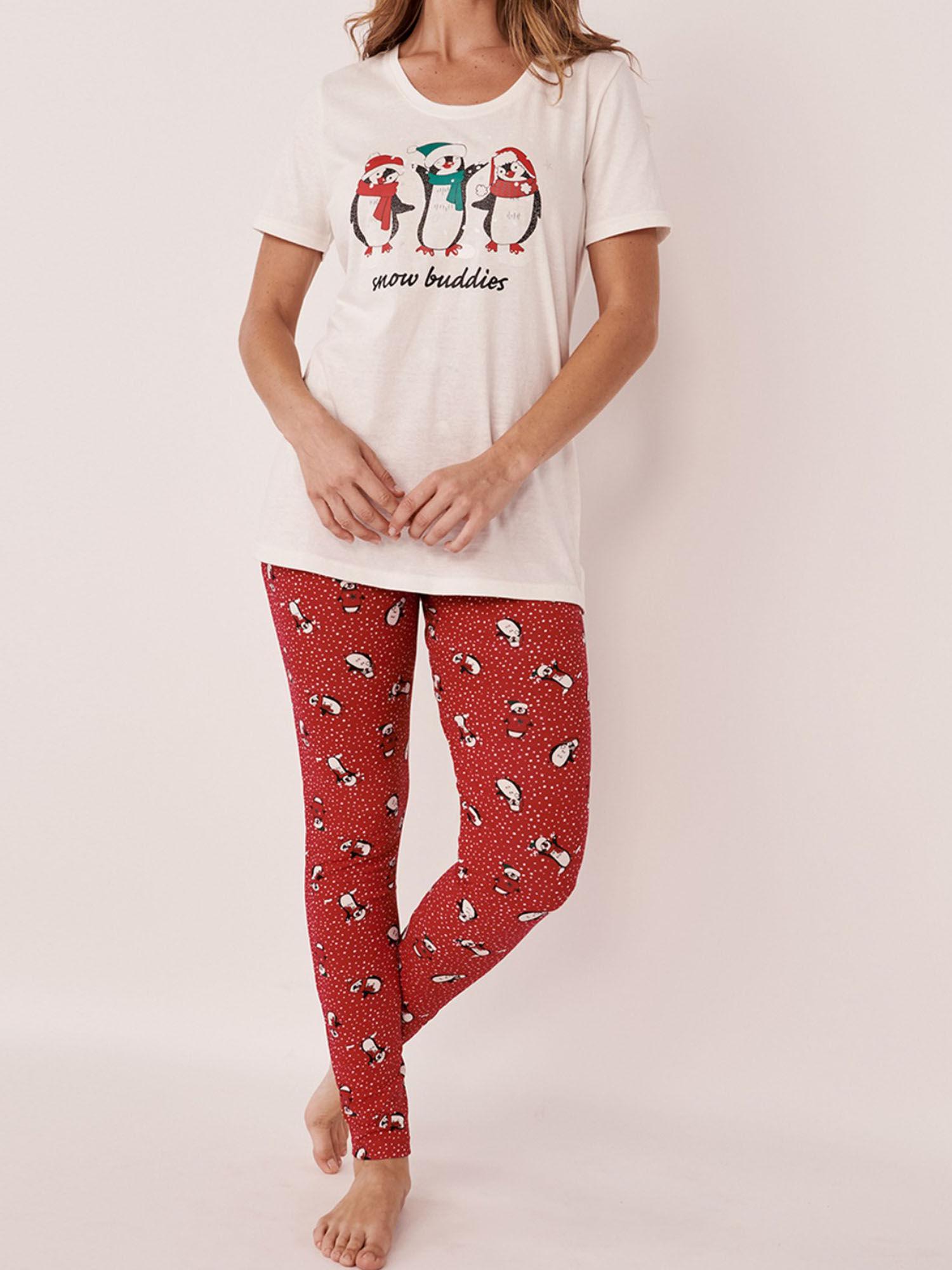 winter print short sleeves pj set