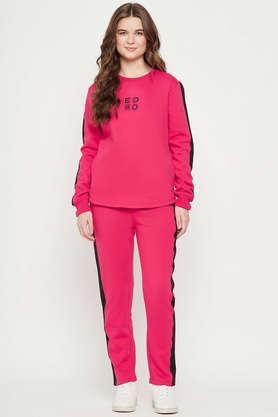 winter radiance emboss round neck women's tracksuit - pink