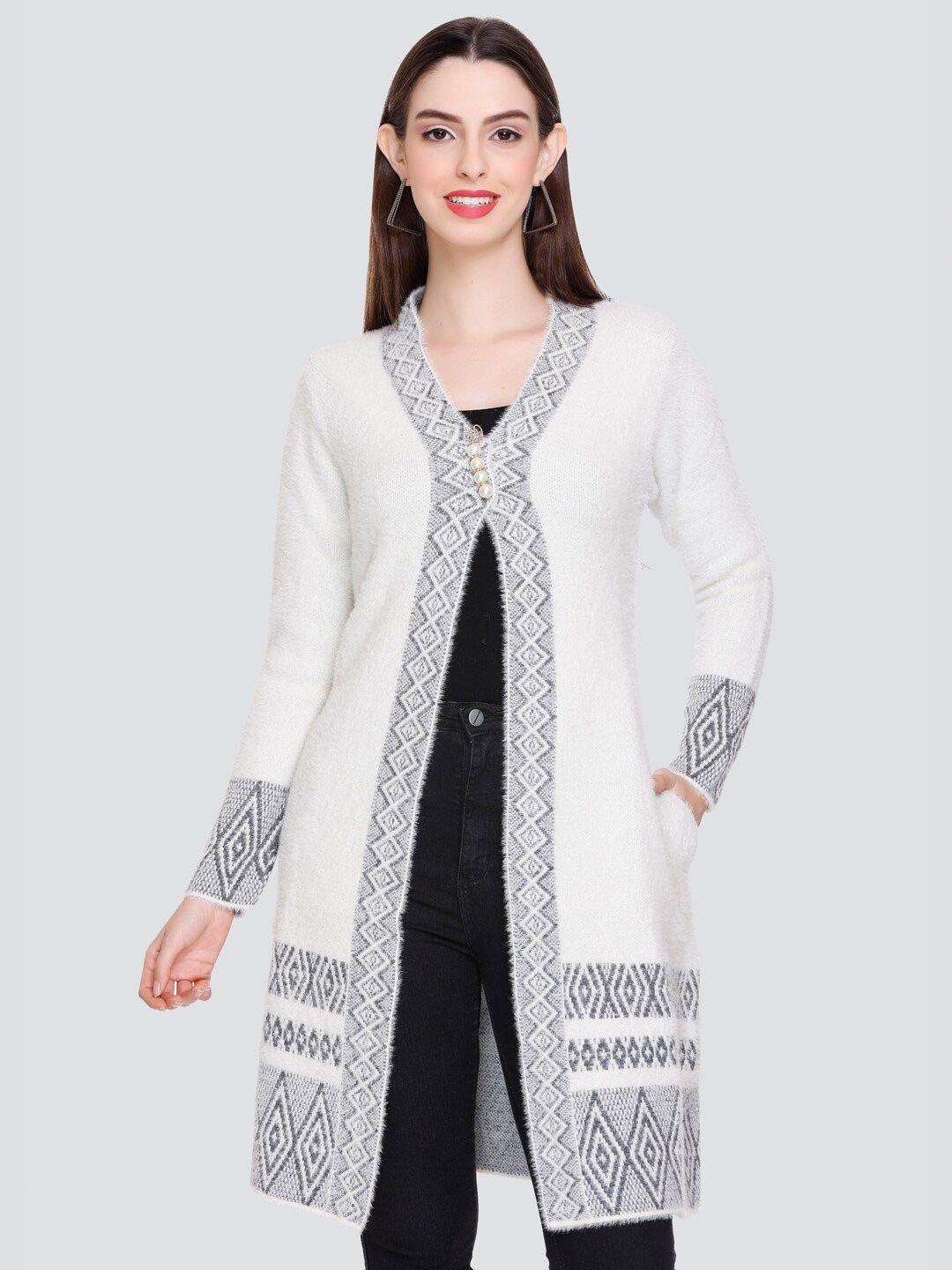 winter wonders geometric printed woollen longline cardigan