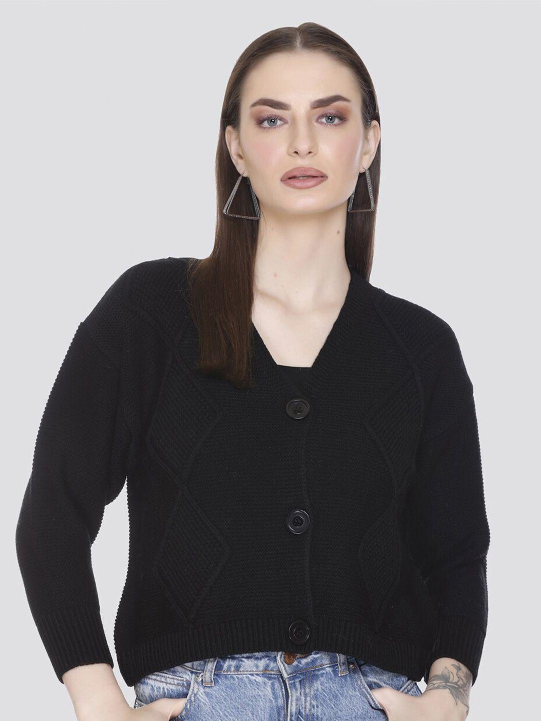 winter wonders women black woollen longline cardigan