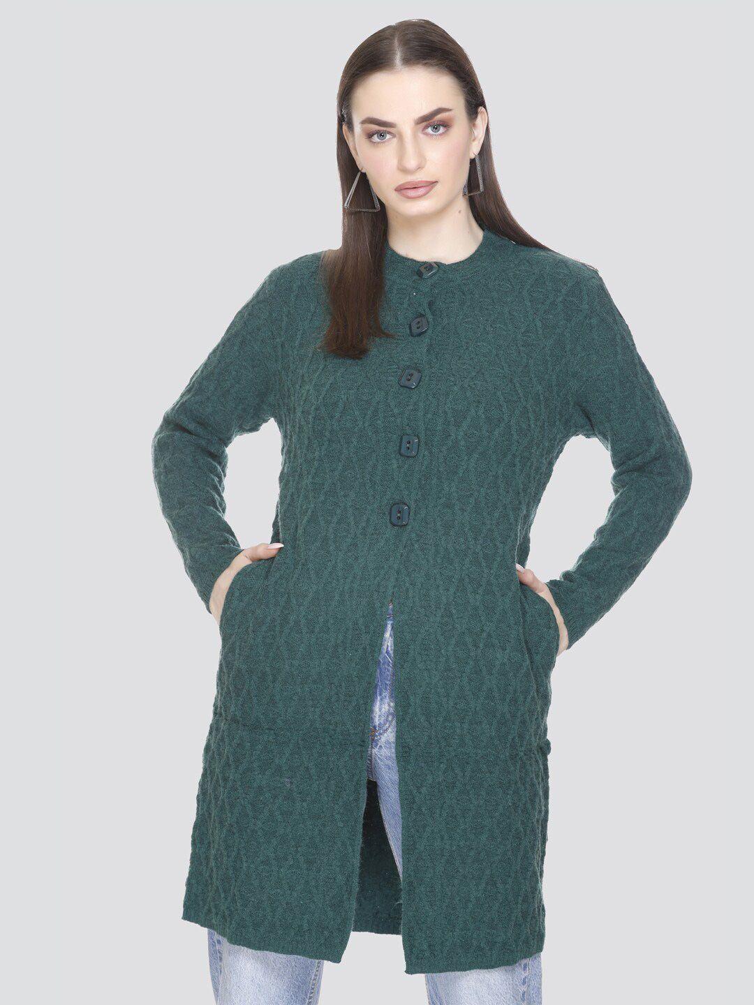 winter wonders women green woollen longline cardigan