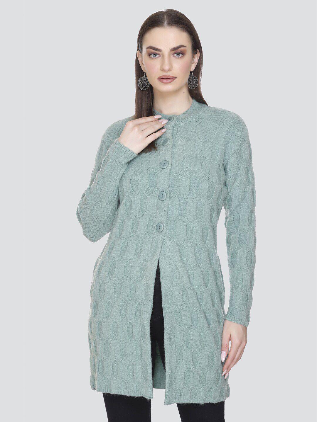 winter wonders women sea green woollen longline cardigan