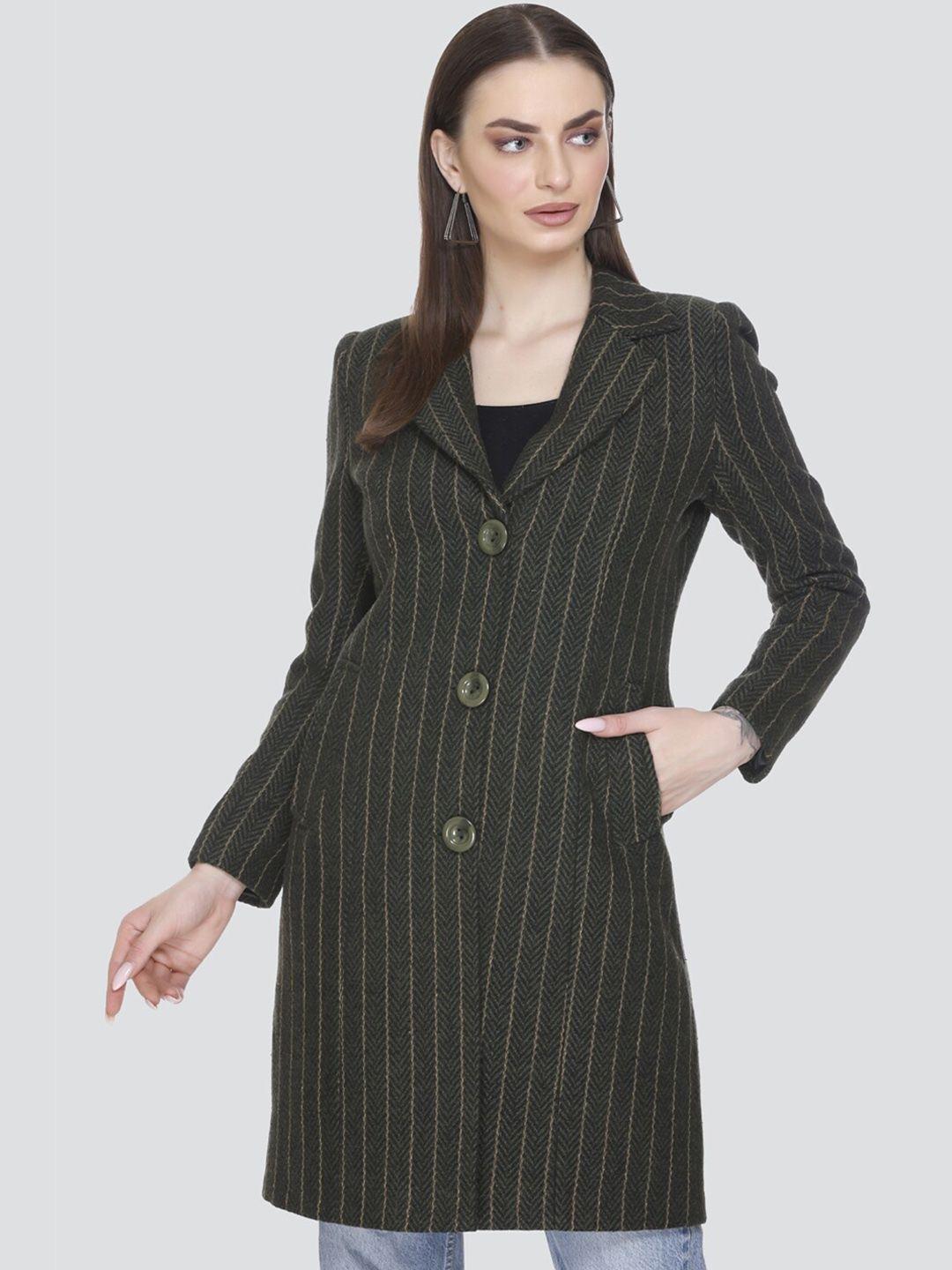 winter wonders women striped notched lapel collar single breasted over coat