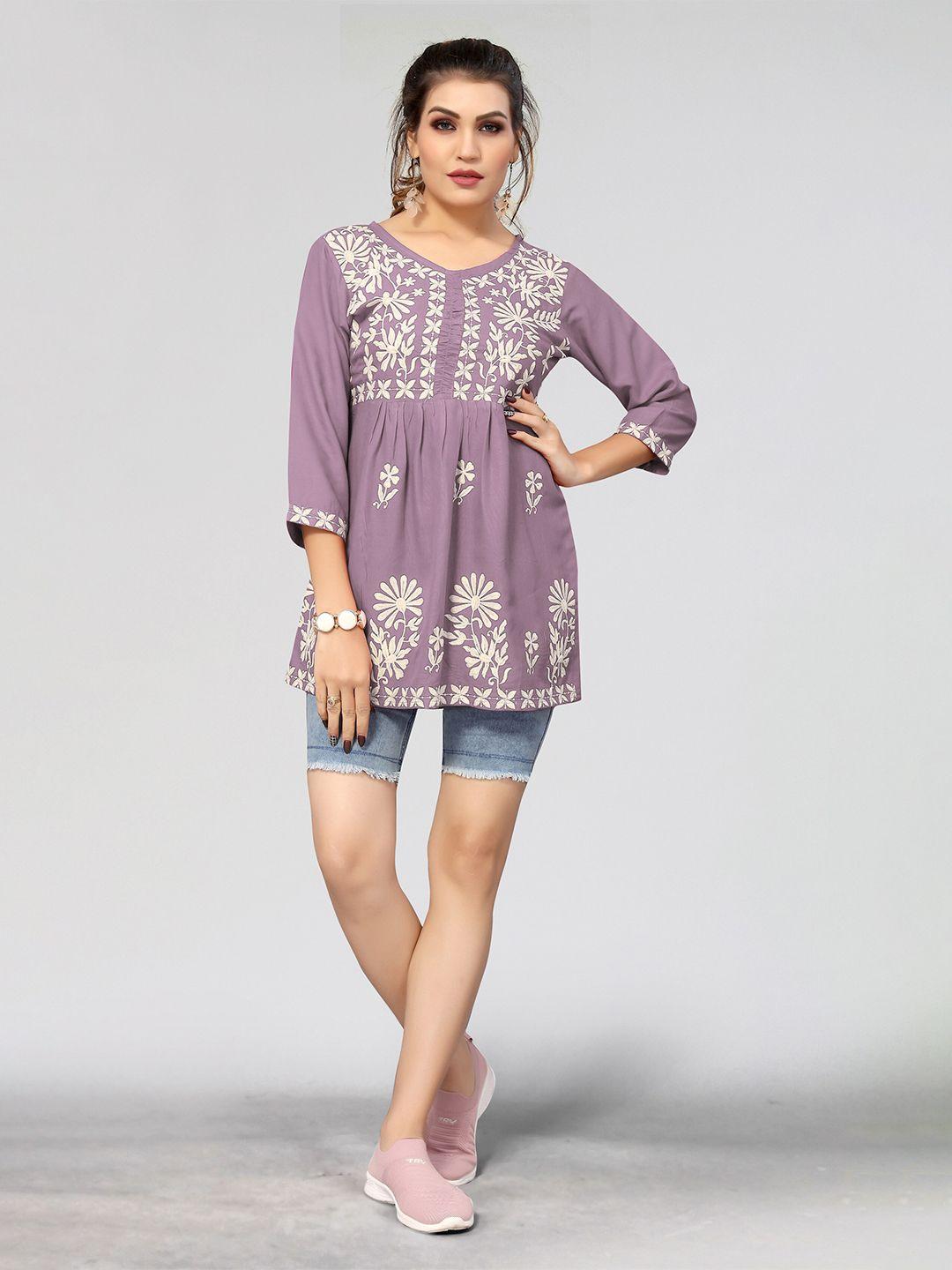 winza designer floral embroidered a line top